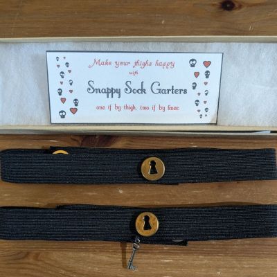 Black Snappy Sock Garters Key and Lock Detail Cute!